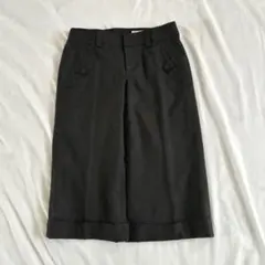 センタープレス 膝丈パンツ ワイドパンツ L 羊毛 カシミヤ混 キレイめ 上品