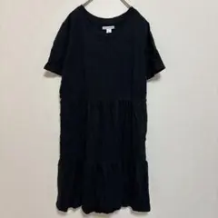 半袖 ティアードワンピース 【L】黒 綿100% 大人カジュアル 美シルエット