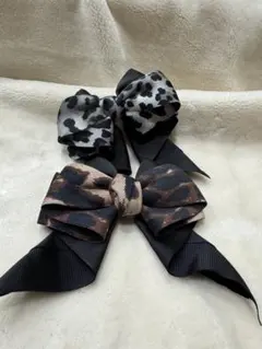 レオパード柄リボンヘアアクセサリー 2個セット