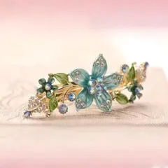 【新品洋風簪】キラキラストーンバレッタ　ビジュー髪飾り　お花髪飾り　和洋装簪