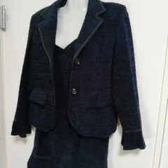 【訳あり】ジャケット＋ワンピース ドレススーツ 黒ラメ 大きいサイズ