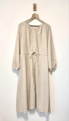 【LEPSIM】ベージュ黒ドット長袖シャツワンピース