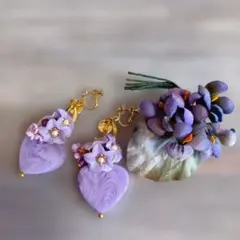野すみれ布花ブローチ＆紫イヤリングギフトセット