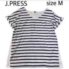 【size M】 J.PRESS ボーダーブラウス　半袖　切り替え　前後異素材のサムネイル