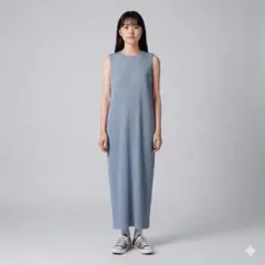 【美品】♦️PLEATS PLEASEノースリーブ ロングワンピースブルー水色