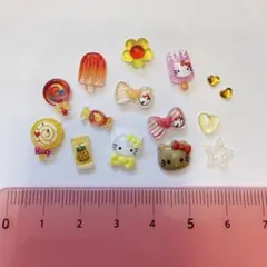 キティちゃん 赤 黄色 セット レッド イエロー りぼん パーツ 15こ セット