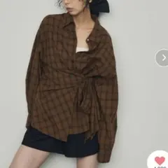 【新品】 ブラウン ウエストアシメリボン長袖シャツ M