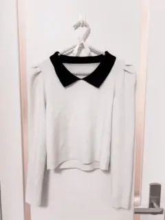 配色カラーパワーショルダーニットトップス dr598