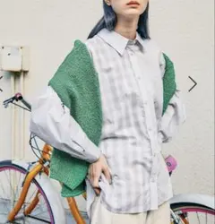新品 ニコアンド［MODE NORM CORE］クレイジーパッチワークシャツ Lのサムネイル