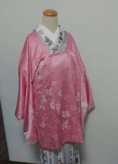 正絹　袷　道行き　綺麗なピンク色　リユース