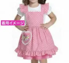 ミニーマウス　水玉　ピンク色　フリル　子ども用エプロン　ヘッドアクセサリー付き