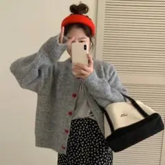 ☆ハートボタン☆カーディガン☆ウール混☆おしゃれ☆グレー