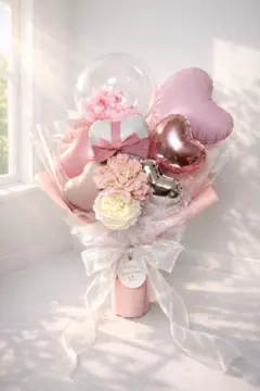 送料、名入れ込　透明バルーン&ハートバルーンブーケ　Lサイズ　韓国ブーケ　卒業式