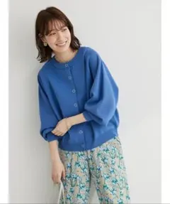 美品✨Furry rate 2WAY透かし袖ブルー春秋ニットカーデ F軽量