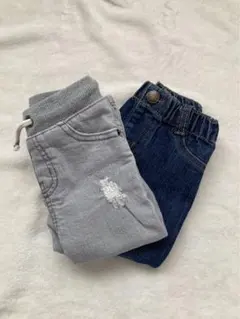 デニムパンツ　ズボン　2枚セット　80サイズ　ジーンズ　ダメージ加工　男の子