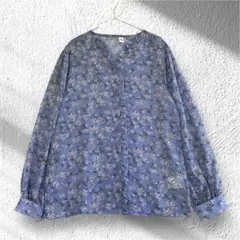 SONA ソニョナラ 花柄 シフォン ブラウス L くすみブルー ノーカラーのサムネイル