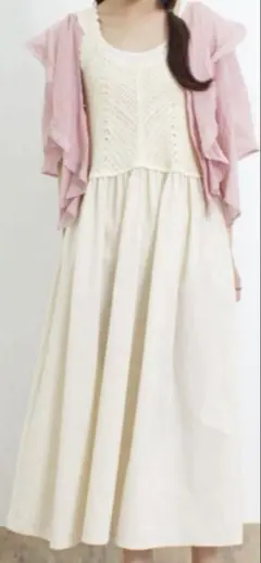 サマンサモスモス クロシェ編み風切替ノースリーブワンピース