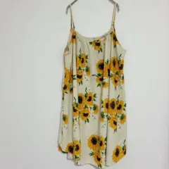 【XLサイズ】ひまわり柄 キャミソールワンピース 総柄 向日葵 夏 Aライン
