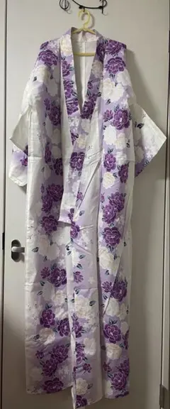 【浴衣単品価格】花柄 パープル ホワイト