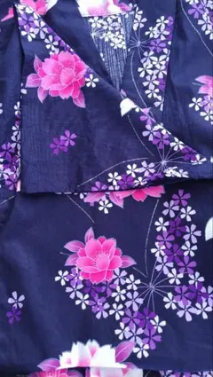 浴衣 帯セット 紺地 蝶々 牡丹 桜 柄のサムネイル