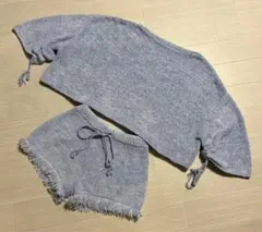 ジェラートピケ セットアップ 長袖 プルオーバー ニット ショートパンツ 水色F