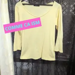 COMME CA ISMイエロー Vネック 五分袖 Tシャツ