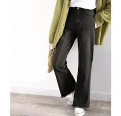 classicalelf　最旬美脚デニム。裾フリンジセミフレアデニムパンツ