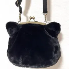 Rootote の 黒猫 ポーチ　がま口バック　ショルダーストラップ付