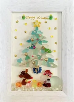 ☆額なし希望OK☆シーグラスアート クリスマスツリー サンタ プレゼント