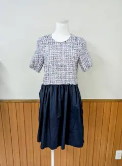 ZARA　半袖ひざ丈ツイード切替ワンピース 　U0318
