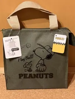 ⭐️PEANUTS ^スヌーピー 野球保冷ランチバッグオリーブグリーン (•“●)