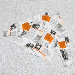 しまむら aquaist 英字柄 総柄 長袖 オーバーサイズ シャツ M