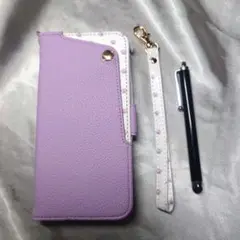 iPhone16e用 手帳型ケース パープル 肉球ストラップ付