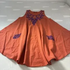 MALAIKA cheka ノースリーブワンピース　コットン　インド製　オレンジのサムネイル