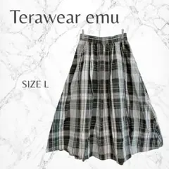 テラウェアエミュ 楽ちん チェック柄 ウエストゴム ロング丈 フレアスカート L