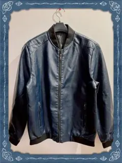新品★ダークブルー 合成皮革ボンバージャケット