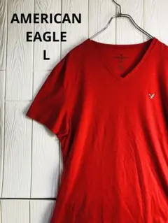AMERICAN EAGLE 赤のVネックTシャツ 43cm肩幅 70cm着丈L