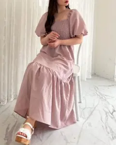 【INGNI】2wayオフショルシャーリングワンピース ピンク