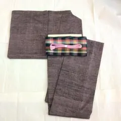 紬着物　袷【スモーキーラベンダー】/紬半幅帯/帯締め/帯揚げのサムネイル