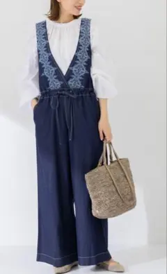 URBAN RESEARCH Sonny Label クロス刺繍デニムサロペット