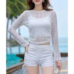新品✨Teddyshop 長袖シースルーギャザートップス　キャミ リボンビキニのサムネイル