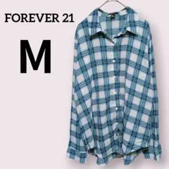 FOREVER 21【М】チェック柄 長袖シャツ ブラウス 青/緑/白
