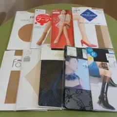 【新品未使用】日本製 ストッキング ７点セット ベージュ＆黒 レースアミタイツ