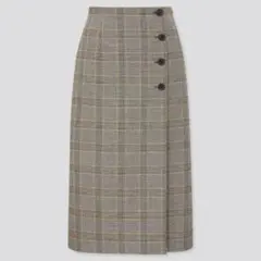 【美品】ユニクロ　サイドボタンチェックラップスカート