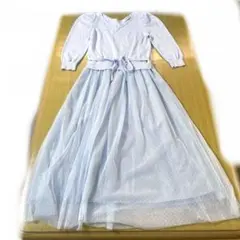 ミッシュマッシュ　レースドッキングワンピース　シアーレース　水玉模様　水色