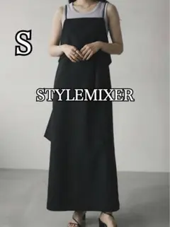 【スタイルミキサー】美品 パネルレイヤーキャミワンピース ブラック Sのサムネイル