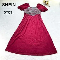 【SHEIN】Aラインワンピース ロング丈 ドレス レッド 赤 XXL 大きめ
