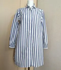 美品【unus entil.】青と白のストライプシャツドレス　レディース1号