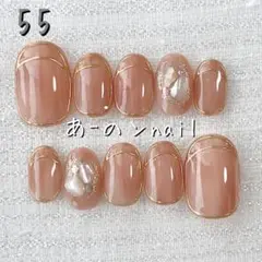 55番☆ネイルチップ ニュアンスブラウン囲みミラーシンプル上品もやもや大人可愛い