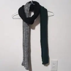 ケーブル編みニットマフラー 黒 グレー 緑